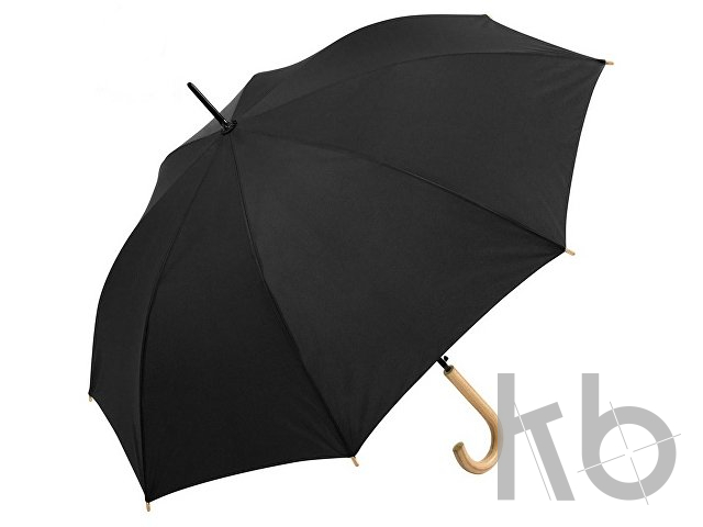 Зонт-трость «Okobrella» с деревянной ручкой и куполом из переработанного пластика