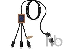 Зарядный кабель 3 в 1 со светящимся логотипом и округлым бамбуковым корпусом