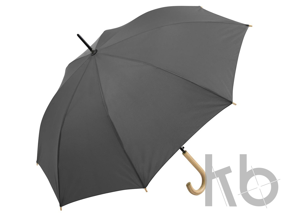 Зонт-трость «Okobrella» с деревянной ручкой и куполом из переработанного пластика