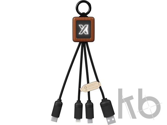 Кабель 3 в 1 на деревянной основе со светящимся логотипом