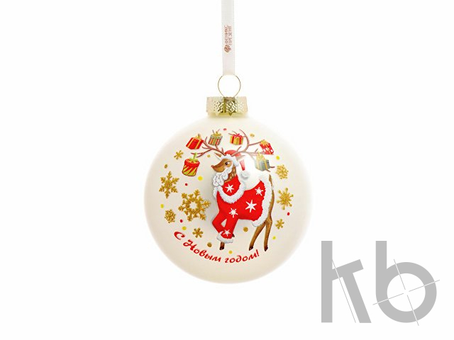 Стеклянный шар «Новогодний Олень» (красный)