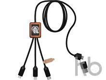 Зарядный кабель 3 в 1 со светящимся логотипом и округлым бамбуковым корпусом