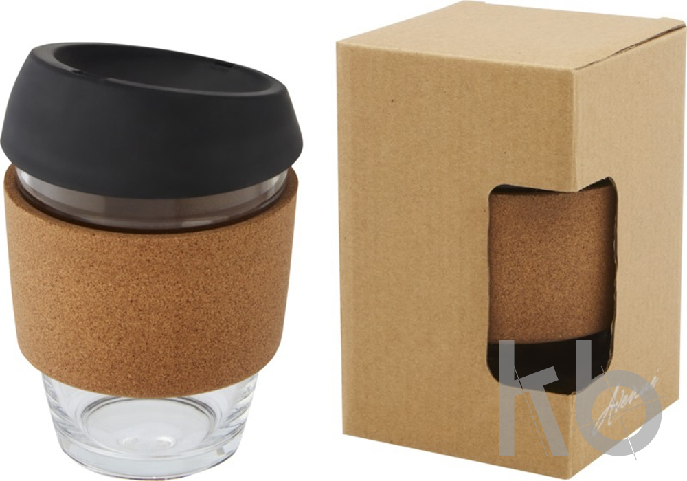 Стеклянный стакан с силиконовой крышкой и пробковой манжетой «Lidan»