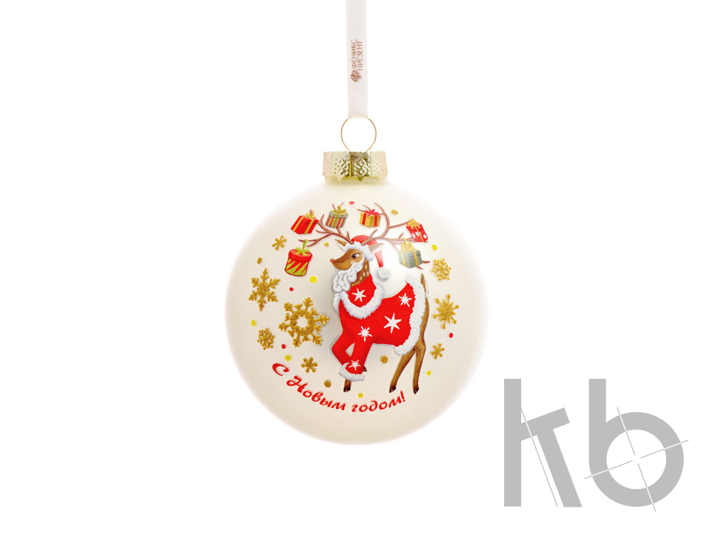 Стеклянный шар «Новогодний Олень» (красный)
