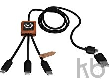 Зарядный кабель 3 в 1 со светящимся логотипом и округлым бамбуковым корпусом