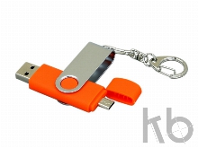 USB 2.0- флешка на 32 Гб с поворотным механизмом и дополнительным разъемом Micro USB