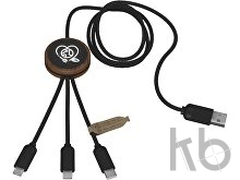 Зарядный кабель 3 в 1 со светящимся логотипом и округлым бамбуковым корпусом