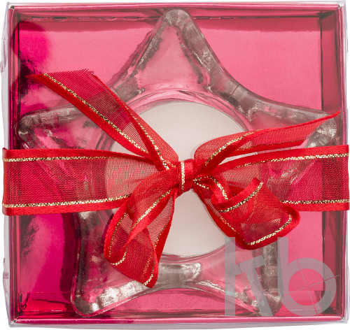 Star-shaped glass candle holder, including candle