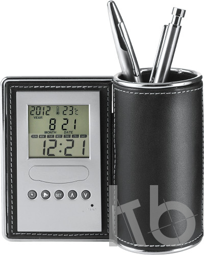 PU desk organiser and clock