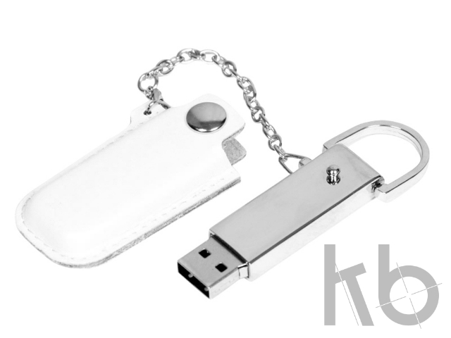 USB 2.0- флешка на 16 Гб в массивном корпусе с кожаным чехлом