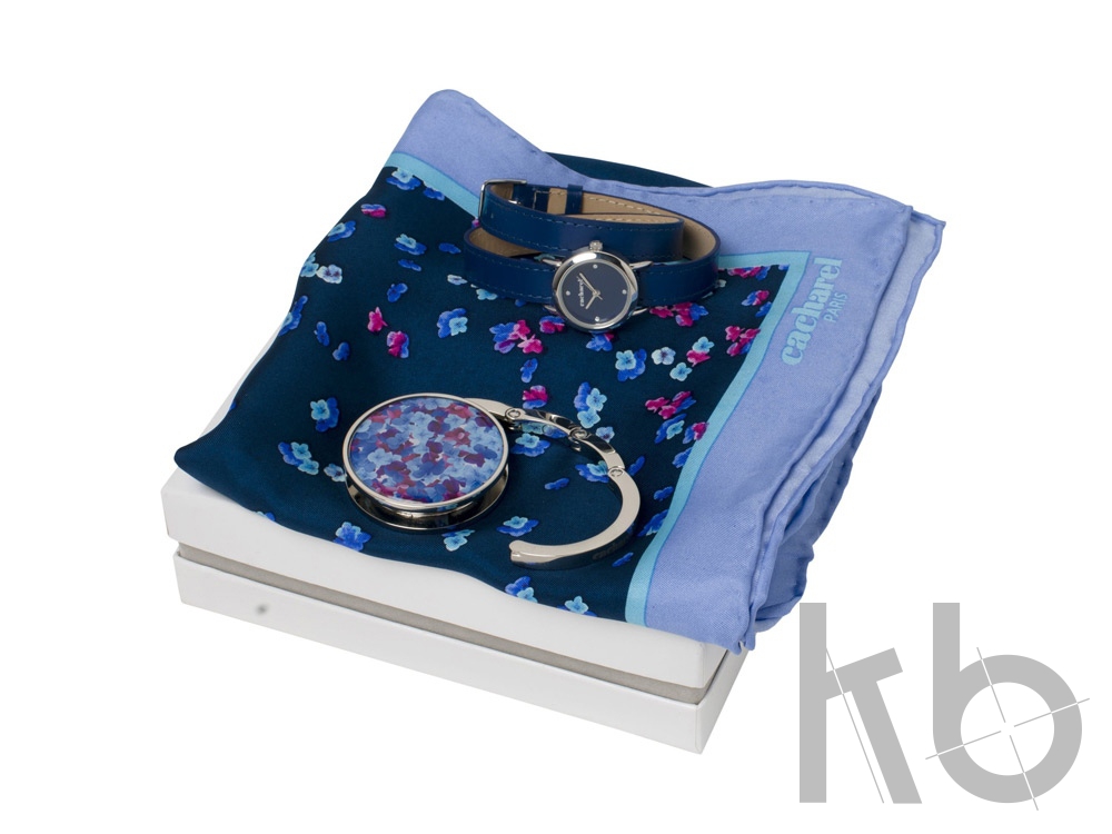 Подарочный набор Tourbillon: держатель для сумки, шелковый платок, часы наручные