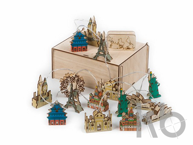 Ёлочная гирлянда с лампами в подарочной коробке «Достопримечательности мира»