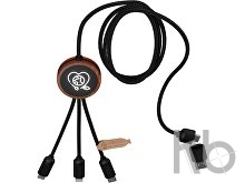 Зарядный кабель 3 в 1 со светящимся логотипом и округлым бамбуковым корпусом