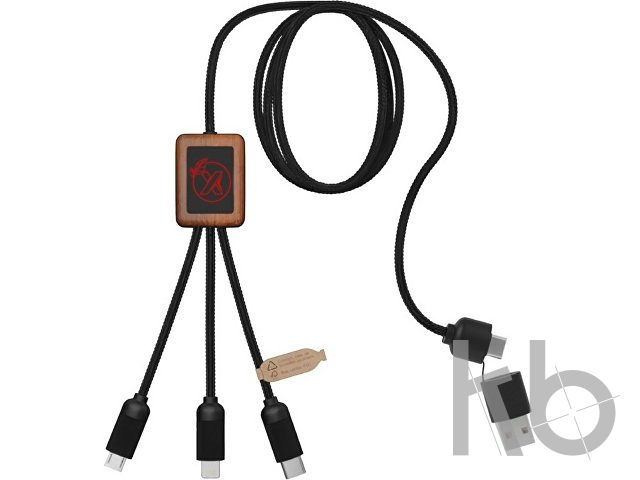 Зарядный кабель 3 в 1 со светящимся логотипом и округлым бамбуковым корпусом