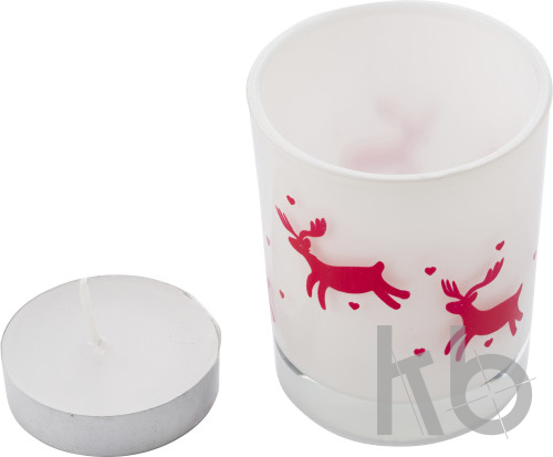 Glass candle holder with Christmas decorations