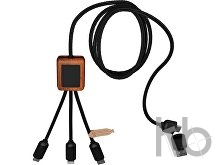 Зарядный кабель 3 в 1 со светящимся логотипом и округлым бамбуковым корпусом