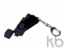 USB 2.0/micro USB/Type-С- флешка на 16 Гб 3-в-1 с поворотным механизмом