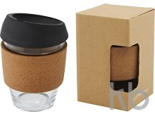 Стеклянный стакан с силиконовой крышкой и пробковой манжетой «Lidan»