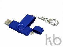 USB 2.0- флешка на 16 Гб с поворотным механизмом и дополнительным разъемом Micro USB