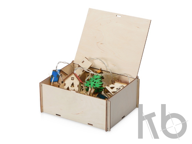 Елочная гирлянда с лампочками «Новогодняя» в деревянной подарочной коробке