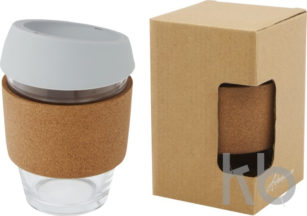 Стеклянный стакан с силиконовой крышкой и пробковой манжетой «Lidan»