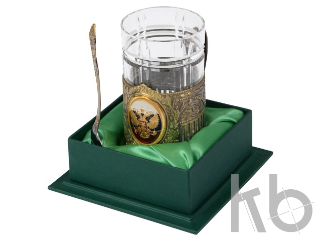 Подстаканник с хрустальным стаканом и ложкой «Российский»