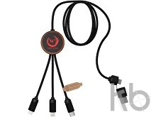 Зарядный кабель 3 в 1 со светящимся логотипом и округлым бамбуковым корпусом