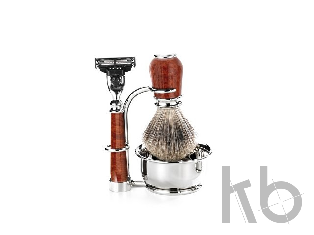 Бритвенный набор: станок, помазок, чаша, подставка