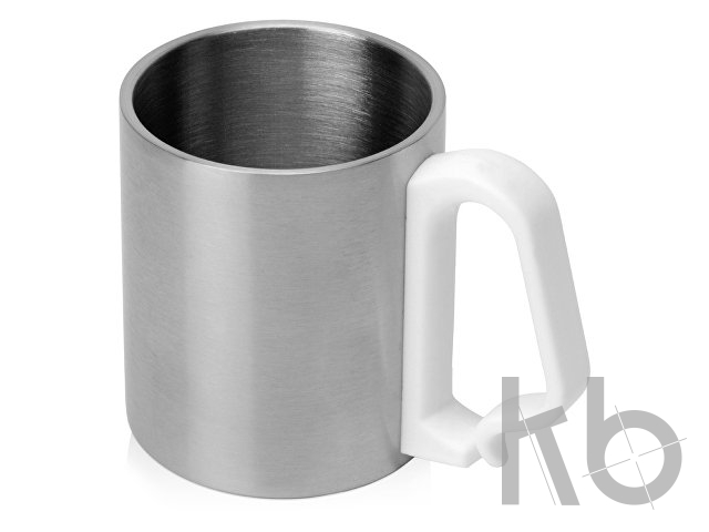 Стальная кружка с пластиковой ручкой, серебристый/белый Стальная кружка с двойными стенками «Climber»