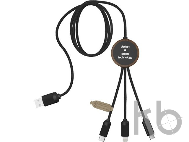 Зарядный кабель 3 в 1 со светящимся логотипом и округлым бамбуковым корпусом
