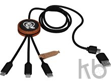 Зарядный кабель 3 в 1 со светящимся логотипом и округлым бамбуковым корпусом