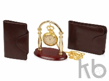 Набор «Фрегат»: портмоне, визитница, подставка для часов, часы на цепочке