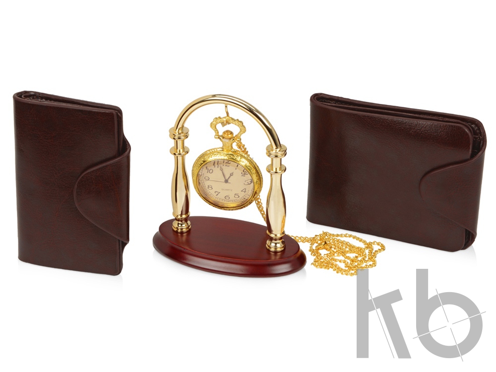 Набор «Фрегат»: портмоне, визитница, подставка для часов, часы на цепочке