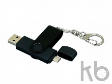 USB 2.0- флешка на 64 Гб с поворотным механизмом и дополнительным разъемом Micro USB