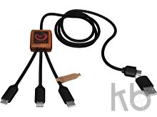 Зарядный кабель 3 в 1 со светящимся логотипом и округлым бамбуковым корпусом