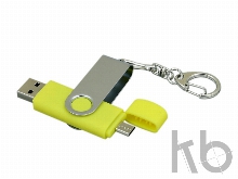 USB 2.0- флешка на 32 Гб с поворотным механизмом и дополнительным разъемом Micro USB