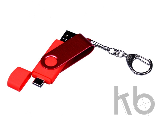 USB 2.0/micro USB/Type-С- флешка на 64 Гб 3-в-1 с поворотным механизмом