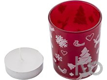 Glass candle holder with Christmas decorations