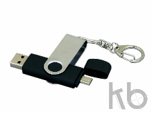 USB 2.0- флешка на 16 Гб с поворотным механизмом и дополнительным разъемом Micro USB