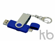 USB 2.0- флешка на 16 Гб с поворотным механизмом и дополнительным разъемом Micro USB