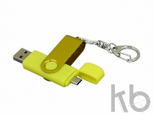 USB 2.0- флешка на 64 Гб с поворотным механизмом и дополнительным разъемом Micro USB
