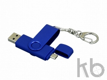 USB 2.0- флешка на 32 Гб с поворотным механизмом и дополнительным разъемом Micro USB