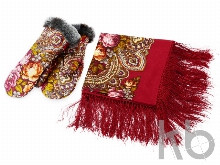 Подарочный набор: Павлопосадский платок, рукавицы