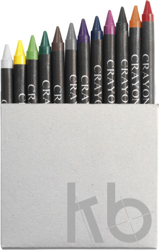 Cardboard box with crayons