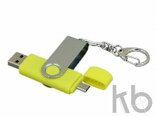 USB 2.0- флешка на 16 Гб с поворотным механизмом и дополнительным разъемом Micro USB