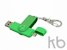 USB 2.0- флешка на 16 Гб с поворотным механизмом и дополнительным разъемом Micro USB