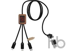 Зарядный кабель 3 в 1 со светящимся логотипом и округлым бамбуковым корпусом