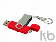 USB 2.0- флешка на 16 Гб с поворотным механизмом и дополнительным разъемом Micro USB