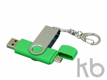 USB 2.0- флешка на 32 Гб с поворотным механизмом и дополнительным разъемом Micro USB