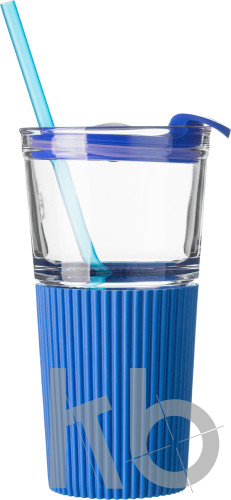 Glass drinking mug with matching straw (500ml)